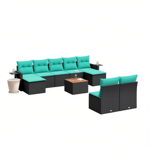 Set di divani da giardino in polyrattan nero da 10 pezzi con cuscini, mobili da esterno, design contemporaneo, stile moderno - Product Image 1