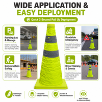 Cône de signalisation rétractable et pliable vert de 45 cm, portable et réfléchissant, pour les urgences automobiles et la signalisation routière