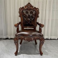 Europäischer Stil Moderner Echtleder Massivholz Geschnitzter Armlehnstuhl Kleiner Tisch Wohnzimmer Heim-Möbel Shanghai