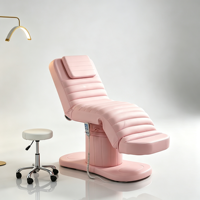 Fauteuil de soin esthétique électrique à 3 moteurs en cuir PU rose, réglable en hauteur, inclinable et rotatif, lit de spa facial cosmétique
