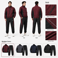 Survêtement Homme Personnalisé avec Logo OEM, Veste Zippée Bordeaux et Noir, Pantalon Jogger Colorblock avec Passepoil Blanc – Fournisseur en Gros pour Marques