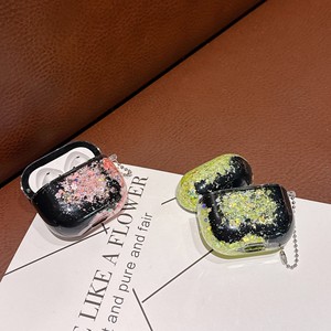 Estuche para Auriculares Pro de Tercera Generación con Diseño Floral Luminoso y Brillante, Compatible con <span class=keywords><strong>AirPods</strong></span> 4, Base Negra con Diseño de Arena Movediza - Product Image 5