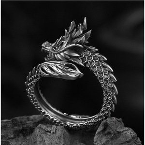 Bague Dragon en argent vintage, style ouvert, bijoux unisexe, cadeau - Product Image 3