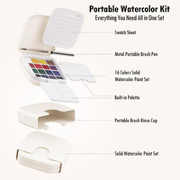 LISI Mini Kit de Pintura Portátil de 16 Colores, Set de Acuarelas de Viaje, Pinceles, Paleta y Lienzo de 2.5mL