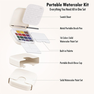 Kit de peinture portable LISI Mini 16 couleurs, petit format de poche, ensemble de peinture à l'<span class=keywords><strong>aquarelle</strong></span> de voyage, pinceaux de précision, palette, toile 2,5 ml - Product Image 2