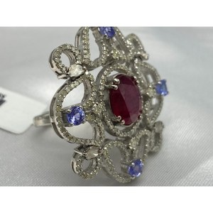 Nuevo Anillo de Lujo con Rubí y Tanzanita, Plata de Ley 925, Regalo para Fiestas, Bodas, Compromisos, Ceremonias Religiosas y Eventos - Product Image 3