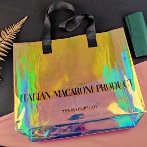 Bolsa de compras de regalo de plástico de PVC iridiscente holográfica con logotipo personalizado con asa de letras personalizadas - Product Image 6
