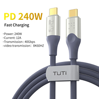 Kabel TUTI Berkualitas Tinggi Kecepatan Tinggi 240W 40Gbps 8k60hz Kabel Pengisian Cepat Kabel Data USB 4.0 Berjaring Nilon untuk Laptop/Mac/Ponsel
