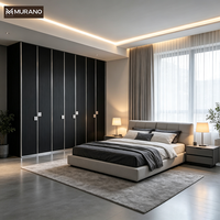 Armoire de chambre moderne pleine hauteur texturée foncée avec garniture métallique et poignées carrées – Meuble de rangement de luxe pour la maison