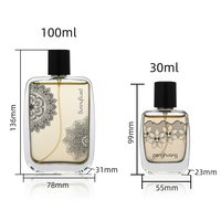En stock – Flacon de parfum rectangulaire en verre transparent de luxe 30ml/50ml/100ml avec pompe pulvérisatrice en aluminium et sérigraphie pour sérum de soin et parfum