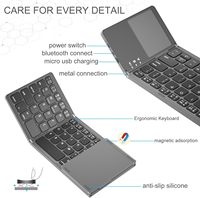 Clavier sans fil rechargeable pliable avec pavé tactile, format de poche, accessoire de voyage pliable pour ordinateur portable, iOS, Android, Windows - Gris sidéral