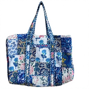 Blue <b>Patchwork</b> Quilted Cotton Tote <b>Bag</b> Printed Shoulder Shopper Lightweight Everyday Carryall Stylish Reusable Travel Beach - Product Image 1