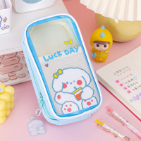 Trousse à crayons pour enfants BEYOND Cute Rabbit, grande capacité, 3 couches, transparente en PVC et PU, trousse à crayons scolaire pour filles avec poche