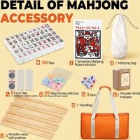 Set Permainan Mahjong, Set Ubin Mahjong dengan Tas Jinjing Ukuran Traveler, Set Mahjong Barat dengan Rak/Pendorong Kayu 4 Buah
