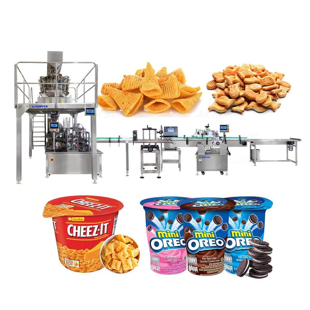 Biscotti automatici caramelle Popcorn Snack bottiglie tazze di riempimento macchina di tenuta linea di produzione