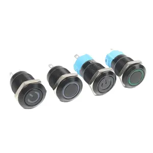 12mm 4 Pin Flat Momentary Latching Metal Switches Waterproof 12mm Black body Push Button Switch with 3V 12V Led ring Light