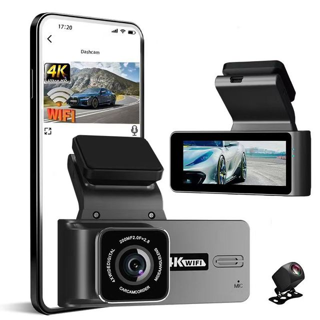 4K 3 Inch 2 Camera Dash Cam 4k WiFi Vehicle Black Box Driver Recorder for Taxi Car Front and Rear Dual DVR Parking Monitoring
