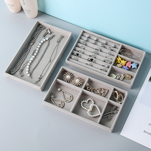 Velvet Jewelry Storage Box Gray 1 Layer Desktop Organizer For Rings <b>Earrings</b> Necklaces Jewelry Display <b>Case</b> - Product Image 2