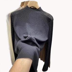Pull en laine douce élégant de haute qualité à col montant orné de strass pour femmes Automne Hiver Nouvelle arrivée Mode - Product Image 5