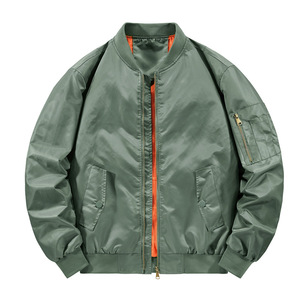 Chaqueta Bomber de Hombre al por Mayor, Casual, Minimalista, con Estampado, Cuello Alto, Transpirable, con Cremallera, de Tela Fina de Lana, Ajuste Holgado, para Otoño, OEM - Product Image 5