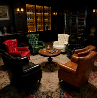 Ensemble de chaises Chesterfield multicolores en cuir PU à clous et table ronde de comptoir pour bar à whisky, bar à cigares, salle de dégustation, club