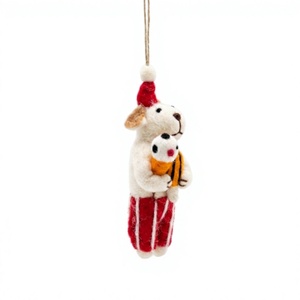 Traditional Eco-Friendly Handmade Needle <b>Felted</b> 100% Wool <b>Christmas</b> Bear Holding Snowman Santa Hat Hanging <b>Ornament</b> Small - Product Image 3