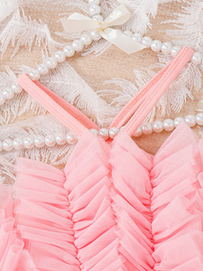 2024HO été enfants filles belle couleur unie maille dentelle hauts à licou Shorts 2 pièces ensemble vêtements décontractés enfants mode caillot - Product Image 4