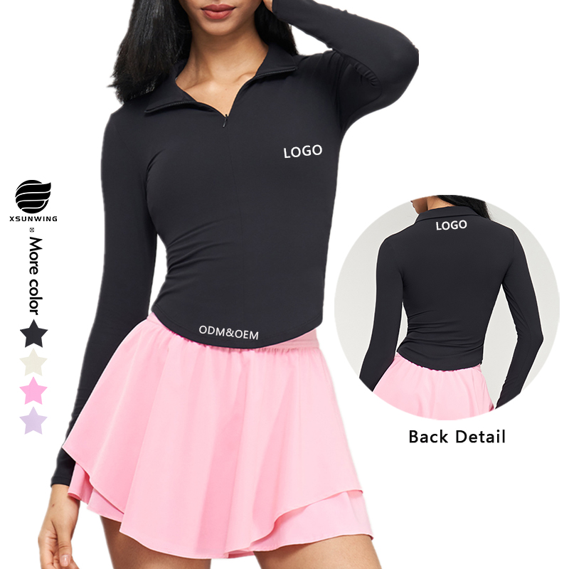Xsunwing Stand Collar Half Zip Yoga Wear Fitness Jogging Training Slim Fit Long Sleeve T Shirts Gym Women Sports Tops WAD1574