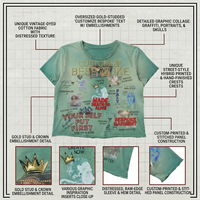 T-shirt graphique à strass délavé à l'acide pour homme, 300 g/m², 100 % coton, coupe ample, sur mesure, streetwear, vert, ourlet brut, col rond