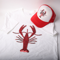 Patch thermocollant personnalisé en PVC écologique, brodé motif homard et fleurs à sequins, pour casquettes, vêtements et casquettes de camionneur, vente en gros