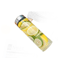 Bouteilles à jus en verre borosilicate de 500 ml, bouteilles à boisson réutilisables avec couvercle en acier inoxydable, bouteilles d'eau en verre transparent