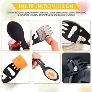 Cuchara y Tenedor para Exteriores, Herramienta Versátil para Camping, Abrebotellas Ligero, Utilidad de Supervivencia con Silbato y Cuchillo para Cocina - Product Image 4