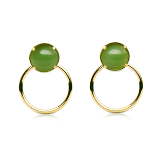 Boucles d'oreilles clous en acier inoxydable 316L plaqué or PVD avec pierre verte, bijoux de mode durables et résistants - Product Image 2