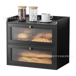 <b>Bamboo</b> Double Layer Bread Storage Box Transparent Acrylic Kitchen Food <b>Container</b> For Bakery Display - Product Image 1