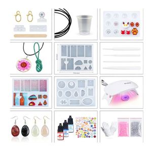 TOYSRUNNER Kit de bijoux faits main, cristaux transparents durs, lumière UV, moules en silicone, porte-clés, fleurs, feuilles de paillettes, fournitures DIY - Product Image 2