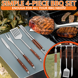 Nieuwe Ontwerp Fabriek Prijs Houten Handvat Grill Gereedschapsset Rvs Bbq Outdoor Gereedschap Set 4 Stuks Bbq Kit - Product Image 6