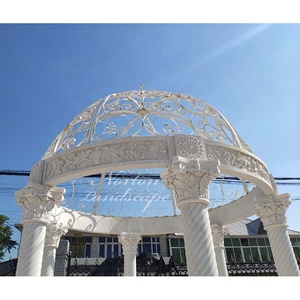 Grandi Gazebo <span class=keywords><strong>da</strong></span> <span class=keywords><strong>Giardino</strong></span> Antichi in Marmo Bianco con Colonne Rotonde Scolpite e Tetto in Metallo in Vendita - Product Image 3
