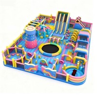 Parcours d'obstacles gonflable commercial avec toboggan, grande ville gonflable en PVC, jeu de défi pour enfants, idéal pour la location d'événements et de fêtes