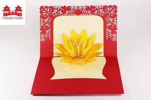 การ์ดอวยพรลายดอกลิลลี่ 3 มิติ แบบป๊อปอัพ ตกแต่งด้วยผ้าลูกไม้ฉลุลายเลเซอร์สีแดง สำหรับวันครบรอบและงานเฉลิมฉลอง - Product Image 2
