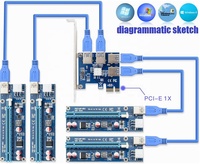 Adaptateur PCI Express pour carte PCIe, convertisseur, 1 tour 4, 1x à 16x, usb 3.0