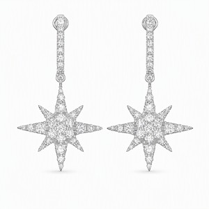 Boucles d'oreilles pendantes étoile scintillante en diamant naturel, or 18 carats, hypoallergéniques, pour femmes, bijoux fins - Product Image 2