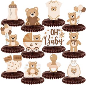 Centres de table nid d'abeille pour baby shower sur le thème de l'ours, décorations de table neutres pour baby shower sur le thème de l'ours, centres de table pour fête d'anniversaire (marron) - Product Image 1