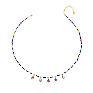 Collier de mode perlé en acier inoxydable 316L plaqué or PVD, perles multicolores durables et résistantes, breloque goutte d'eau - Product Image 2