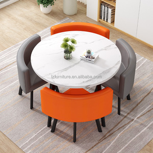 Ensemble de table et de chaises de salle à manger modernes de style nordique pour cuisine, salle à manger, restaurant, café, avec pieds en métal ronds et plateau en MDF, 4 places - Product Image 2