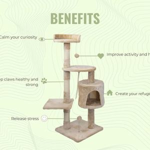 Tour pour chat en sisal et peluche courte, avec griffoir et maisonnette, vente en gros fabricant - Product Image 5