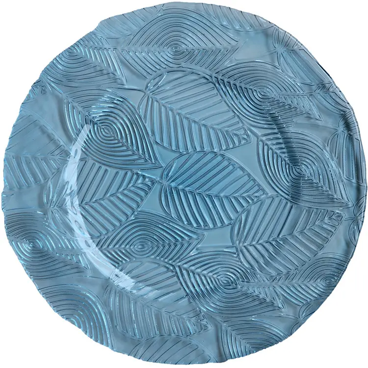 blue charge plate Leaf stripe plate high value Western food steak glass plate 33cm glass fruit