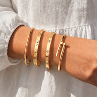 Bracelet manchette minimaliste en acier inoxydable plaqué or, jonc ouvert en titane, élégant et empilable, ornement de poignet de niche
