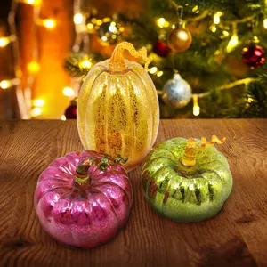 Factory Custom Halloween Pumpkin Lights Glass Craft Party Lighting Ornaments Decorative Props Holiday Jack-o '-lantern