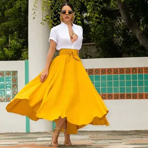 Womens Flowy Maxi Summer Skirt - Elastic Tie Waist Elegant Ruched Design Versatile Casual Wear