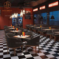 Ensemble de meubles pour café et restaurant, chaises de salle à manger en cuir gris durable, tables carrées en bois, canapé pour café et hôtel modernes
